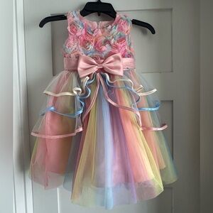 NNJXD Pink Tulle Formal Colorful Sleeveless Dress with Bow